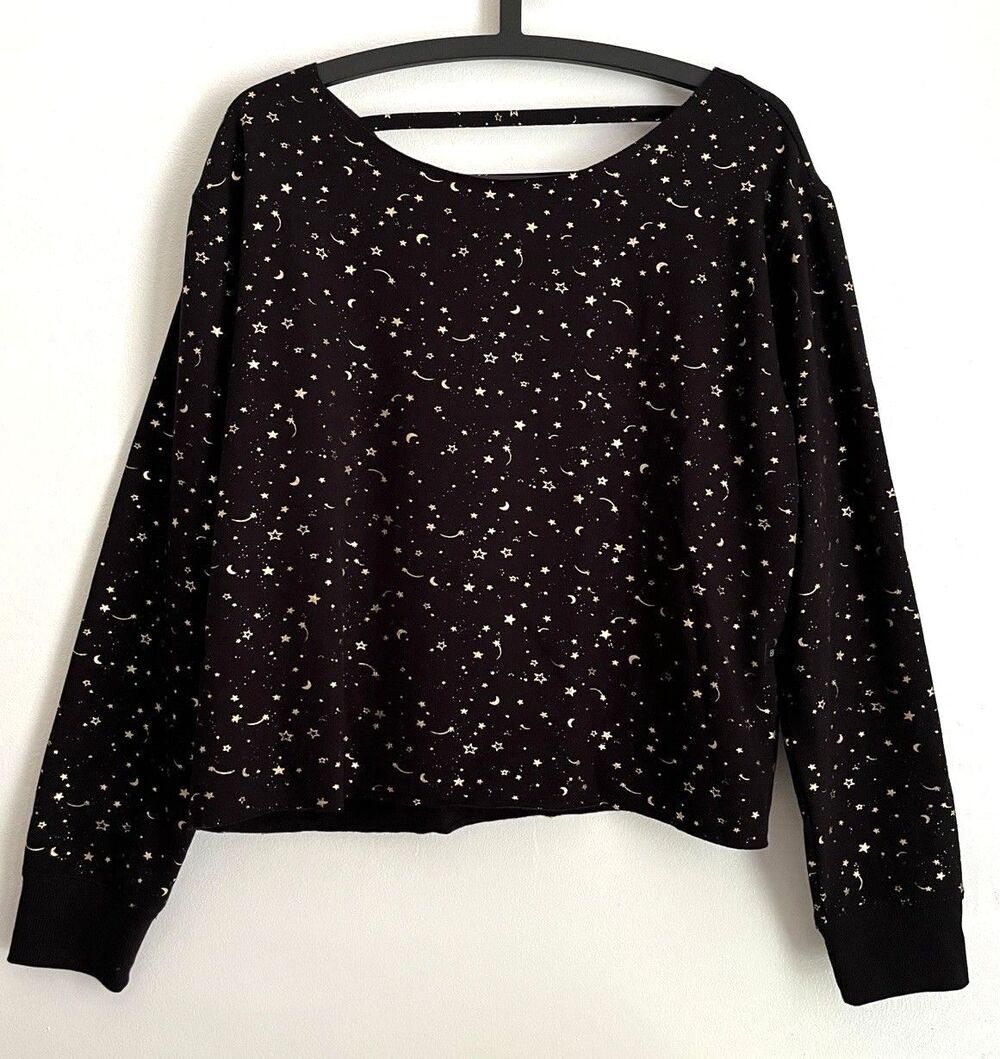 Flirtitide Celestial Top M Black Gold Stars Loungewear NWT Whimsigoth